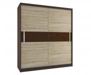 Velká šatní skříň CRAFTON 133 cm s posuvnými dveřmi KAŠTAN/DUB SONOMA/HNĚDÝ LESK